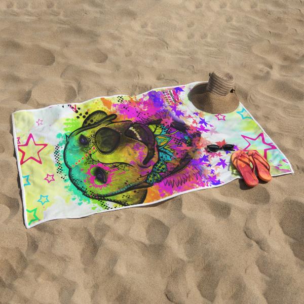 Badehandtuch Leo – Popart-Hundemotiv, 75x165 cm, 100 % Polyester, weich & schnelltrocknend